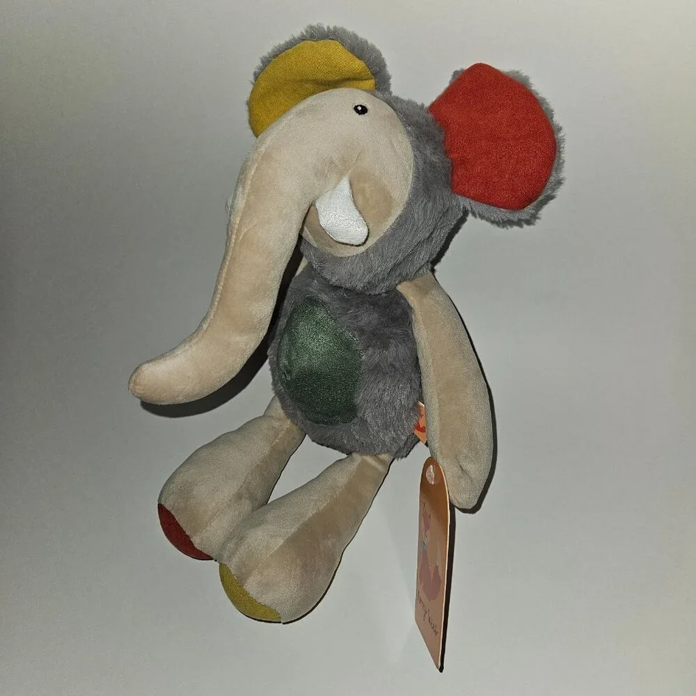 Furry Tales Elephant Plush Lovey Red Yellow Ears Feet Sewn Eyes Soft w/TAG